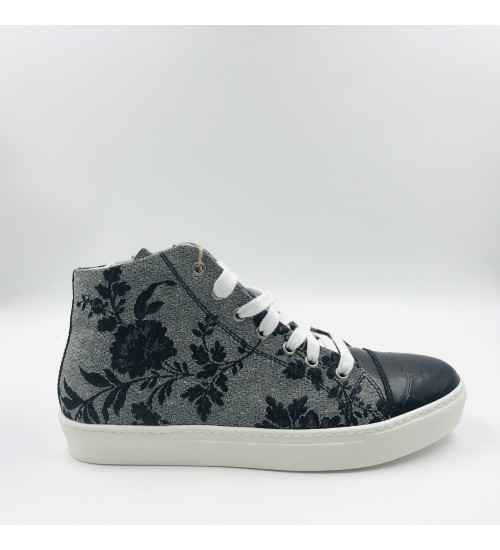 Handmade shoes Grey Damascati and Black coco leather
